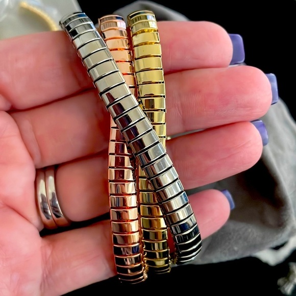 R.J. Graziano Jewelry - Steely Glam Tubogas Stretch Bracelet  with pierced earrings set by R.J. …